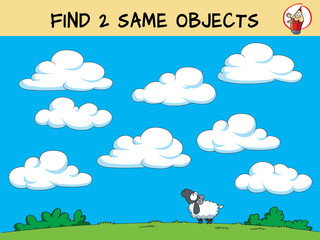 Find two the same clouds. Educational matching game for children. Cartoon vector illustration