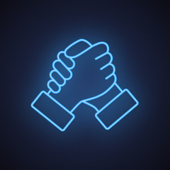 Soul brother handshake thumb clasp homie neon blue line icon