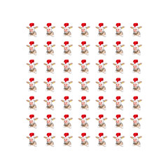 Funny white bull isolated in Christmas hat pattern.