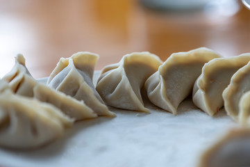 Fototapeta na wymiar Closeup of dumplings wrapped in a plate