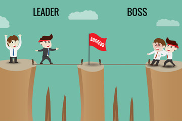 Businessmen from two sides to success, a concept that shows the difference between those who have been named leaders and boss. Vector illustration