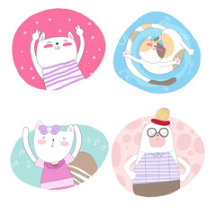 Collection set flat animal cartoon illustration for kids