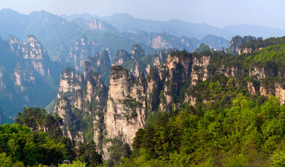 Fototapeta na wymiar Panoramic mountain view in Zhangjiajie National Forest Park at Wulingyuan Scenic Area, Hunan, China