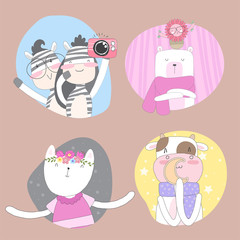 Cute animal cartoon animal horse zebra illustration for kids