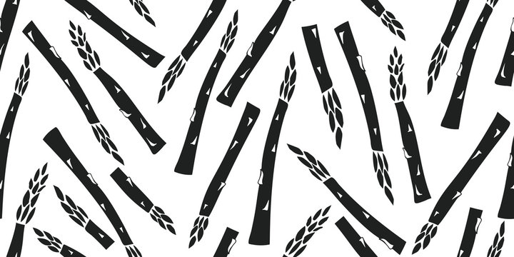 Hand drawn vector asparagus seamless pattern. Organic fresh vegetable illustration. Cute vegetable botanical background.