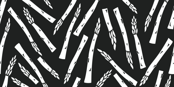 Hand drawn vector asparagus seamless pattern. Organic fresh vegetable illustration. Cute vegetable botanical background.