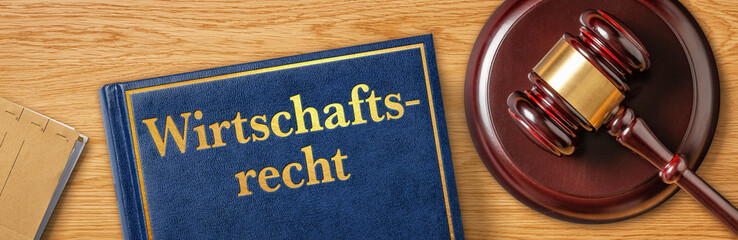 Richterhammer mit Gesetzbuch - Wirtschaftsrecht