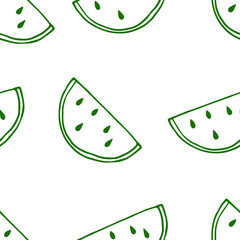 Seamless summer pattern with watermelon slices. Hand drawn doodle illustration for cards, posters, banners, textile and other design.