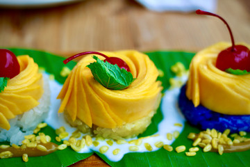 Mango and  sticky rice dessert. Thai food style