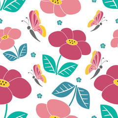 Cute seamless pattern with flowers and butterflies for print, fabric, wallpaper.