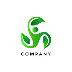 Leaf People Logo Design. Spa Ecology Nature. Healthy Medicine Pharmacy Vector Icon.

