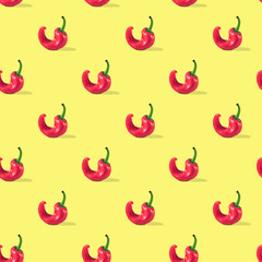 Ugly red pepper seamless pattern on yellow background