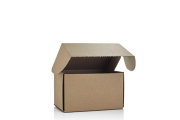 Opened cardboard box isolated on white background