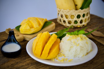 Mango and  sticky rice dessert. Thai food style