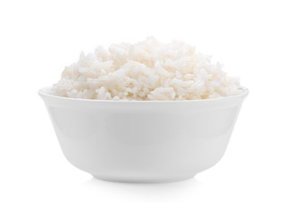 rice in white bowl on white background