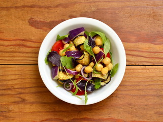 Eggplant Salad with Chickpeas and Fresh Vegetables,  top view 