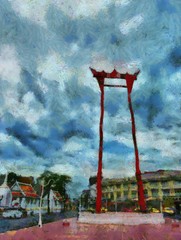 Giant Swing Bangkok Illustrations creates an impressionist style of painting.