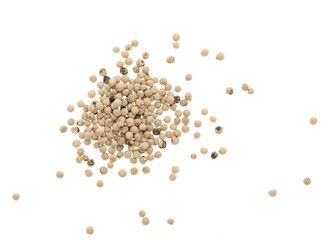 heap of white pepper peas close-up on a white background, top view