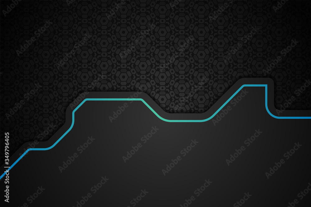 Poster abstract geometric background with hexagon pattern and blue gradient line element design. black shad