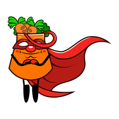Shopping Bag in Superhero style mascot wearing mask and cloak, get pose on flying and carrying groceries package, good for discount, promotion, and super sale decoration or sticker Cartoon Vector