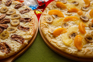 Sweet dessert pizza 