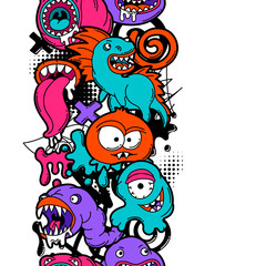 Seamless pattern with cartoon monsters.