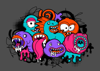 Print with cartoon monsters.
