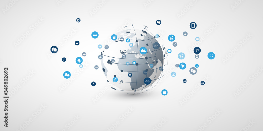 Aufkleber internet of things, cloud computing design concept with earth globe, wireframe and icons - global di