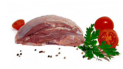 fresh steamed meat pork on a white background