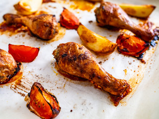Sheet-pan barbecue chicken drumsticks with vegetables