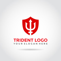 Trident Logo Template Design. Trident and shield. 