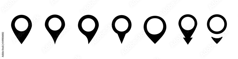 Poster pin location pointer. vector isolated elements collection. location isolated vector collection black