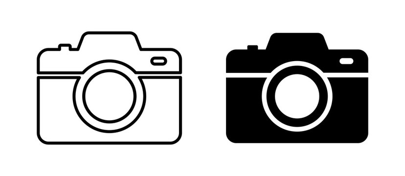 Camera photo. Vector isolated icon. Digital snapshot image black vector icons. Thin line vector.
