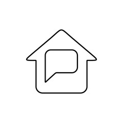 Home icon with speech bubble sign. Line icon design for residential concept. Real estate symbol.