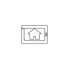 Concept of smart house technology. IoT integrated home with centralized control of lighting, heating, ventilation and air conditioning, security and video surveillance. Internet of things line icon.