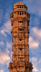 Vijaya Stambha, Tower of Victory on sunset at Chittorgarh Fort, Rajasthan state of India