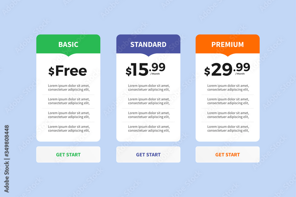 Fototapete template design ux/ui price list. user interface panel product price package box and button buy now.