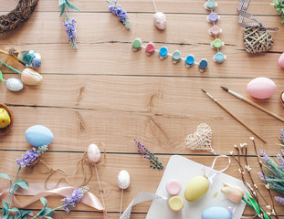easter eggs on wooden background
