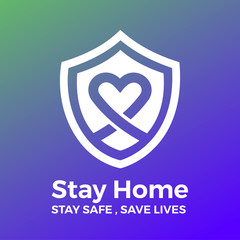Stay at home save lives. White icon on gradient background. Vector illustrate.