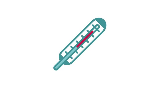 Animation of temperature measurement. Flat Cartoon thermometer with increase and decrease. Glass mercurial medical thermometer shows high temperature changes sign of flu, acute respiratory disease