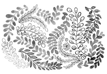 Organic herb background in grey colors. Floral monochrome pattern.