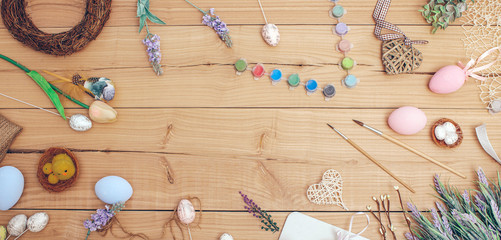 easter eggs on wooden background
