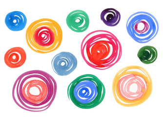 Colorful watercolor circles background. Blobs isolated on white background.
