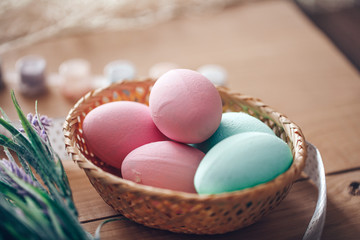 colorful easter eggs in a basket