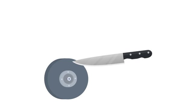 Knife. Animation of blade sharpening, alpha channel enabled. Workshop, cartoon