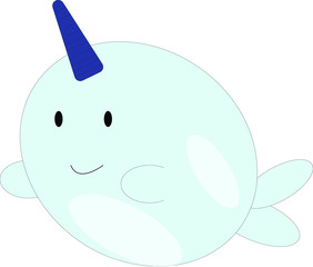 Kawaii narwhal vector illustration on white isolated background. Narwal whale kawaii illustration. 