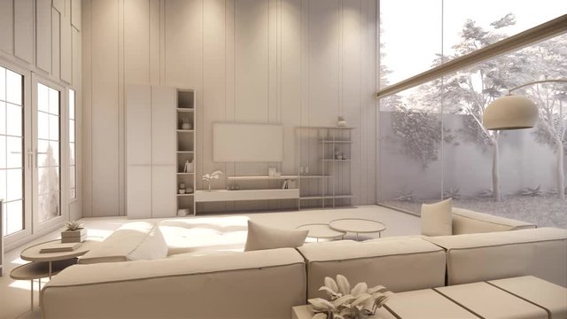 3d rendering. Interior house modern open living space with kitchen.Loft style Duplex apartment residence.Home decoration luxury  interior design.