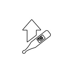 Digital thermometer icon. Fever, high temperature. Flu, covid-19, influenza sign. Line icon design for medical concept.