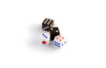 dice cubes black and white with dots on a white background for playing random numbers