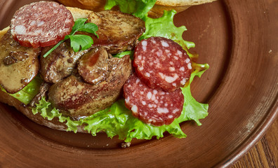 Chicken liver  chorizo open sandwich